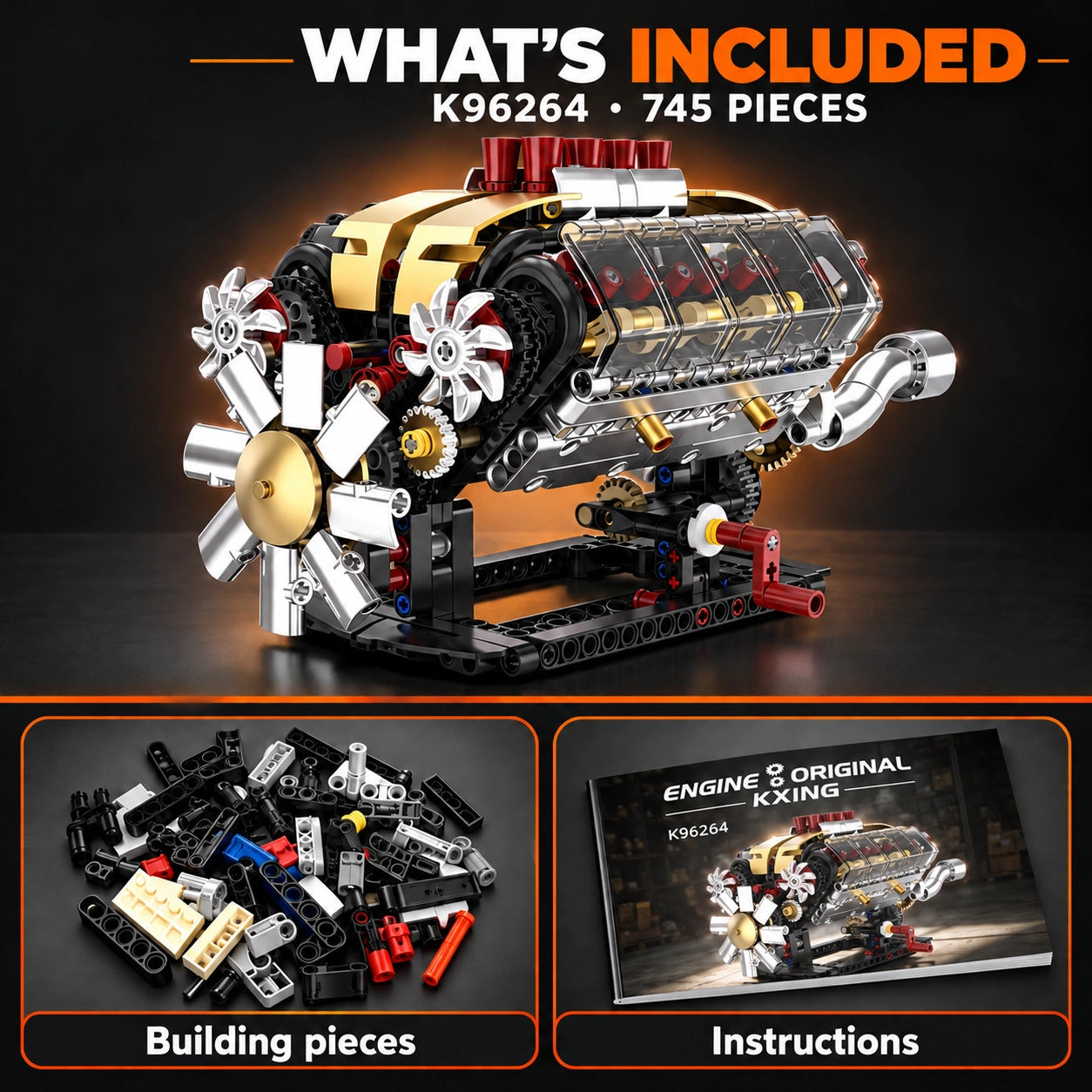 Gold V8 Engine included contents